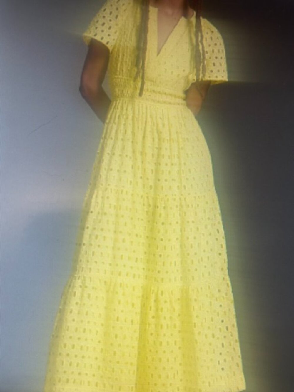Anthropologie The Somerset Eyelet Edition Rich Yellow Tiered V Neck Maxi Dress